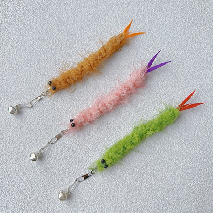 Green, Pink, and Brown fuzzy cat teaser replacement toys with clips and bells