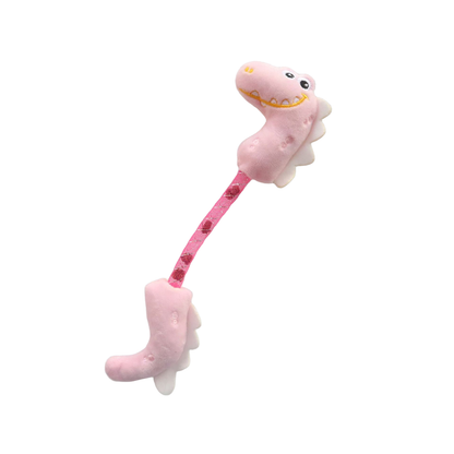 Light pink double-ended dinosaur cat toy with a mesh connector
