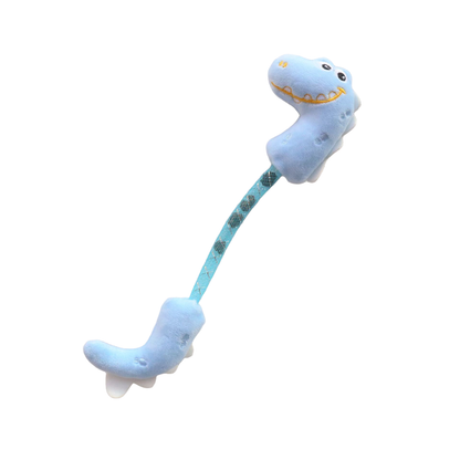 Light blue double-ended dinosaur cat toy with a mesh connector