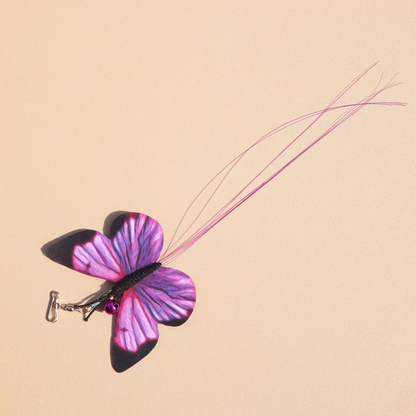 Purple butterfly cat teaser replacement head with clip, bell and trailing strands