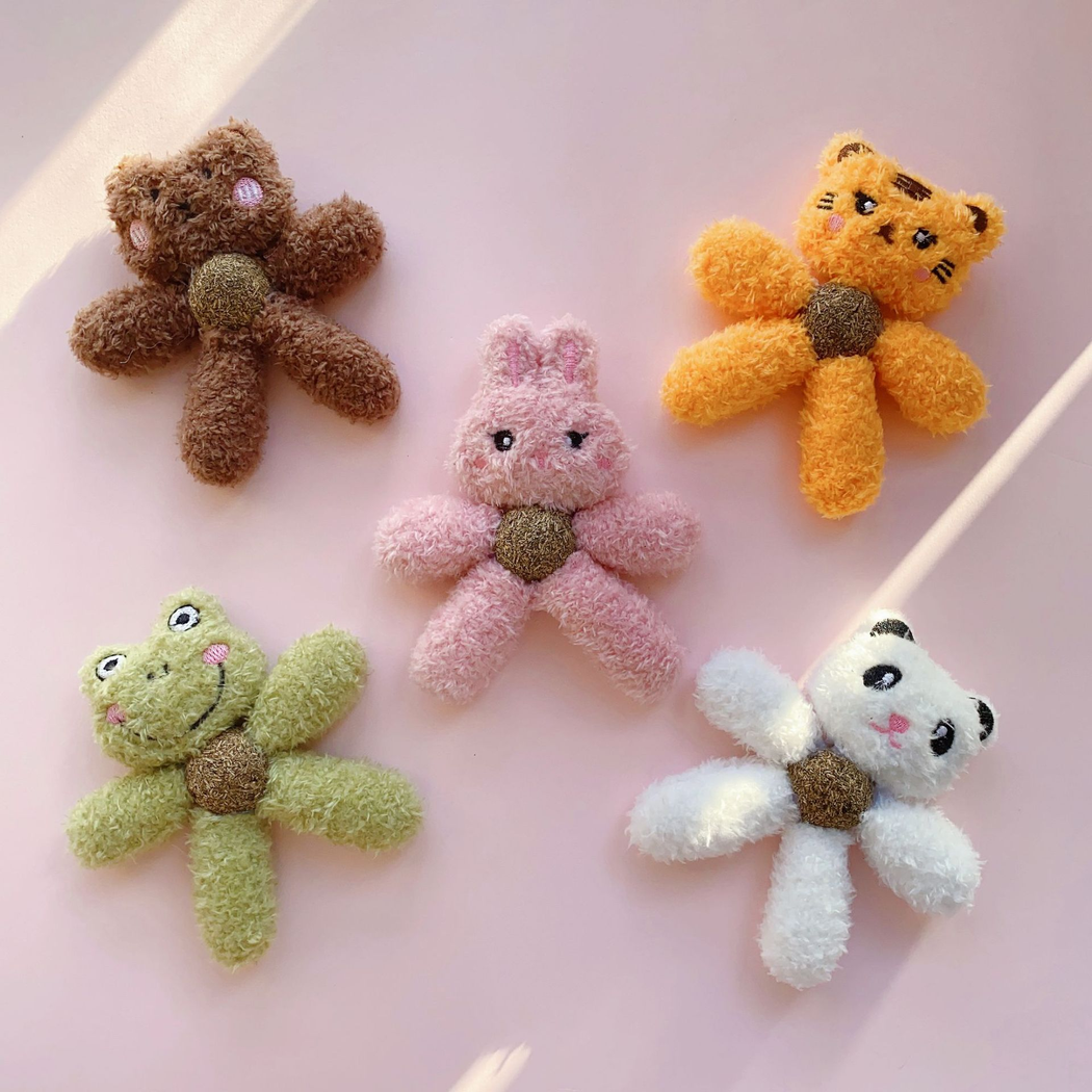 Five animal character cat toy styles displayed together