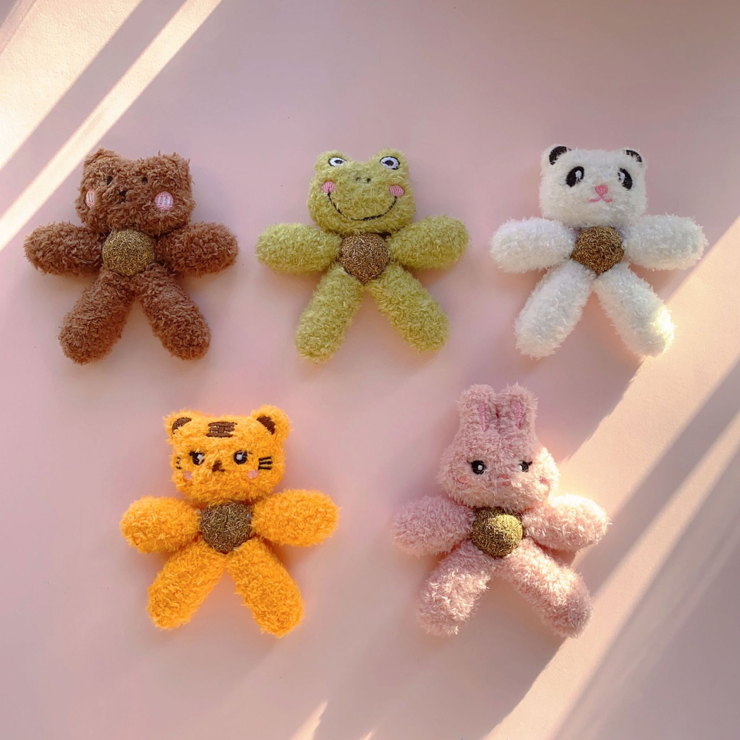 Five animal character cat toy styles arranged in two rows