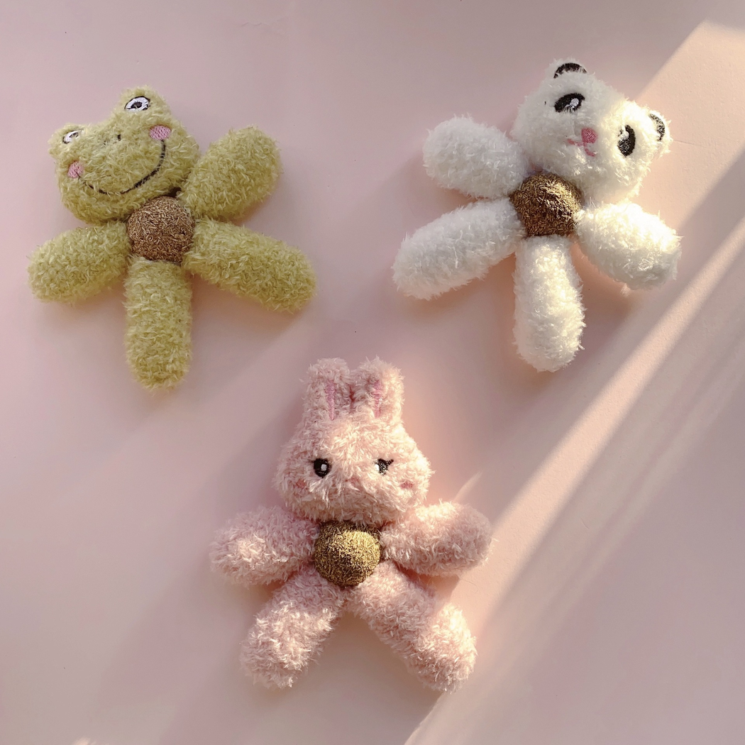 Frog, Panda and Rabbit character cat toys displayed together