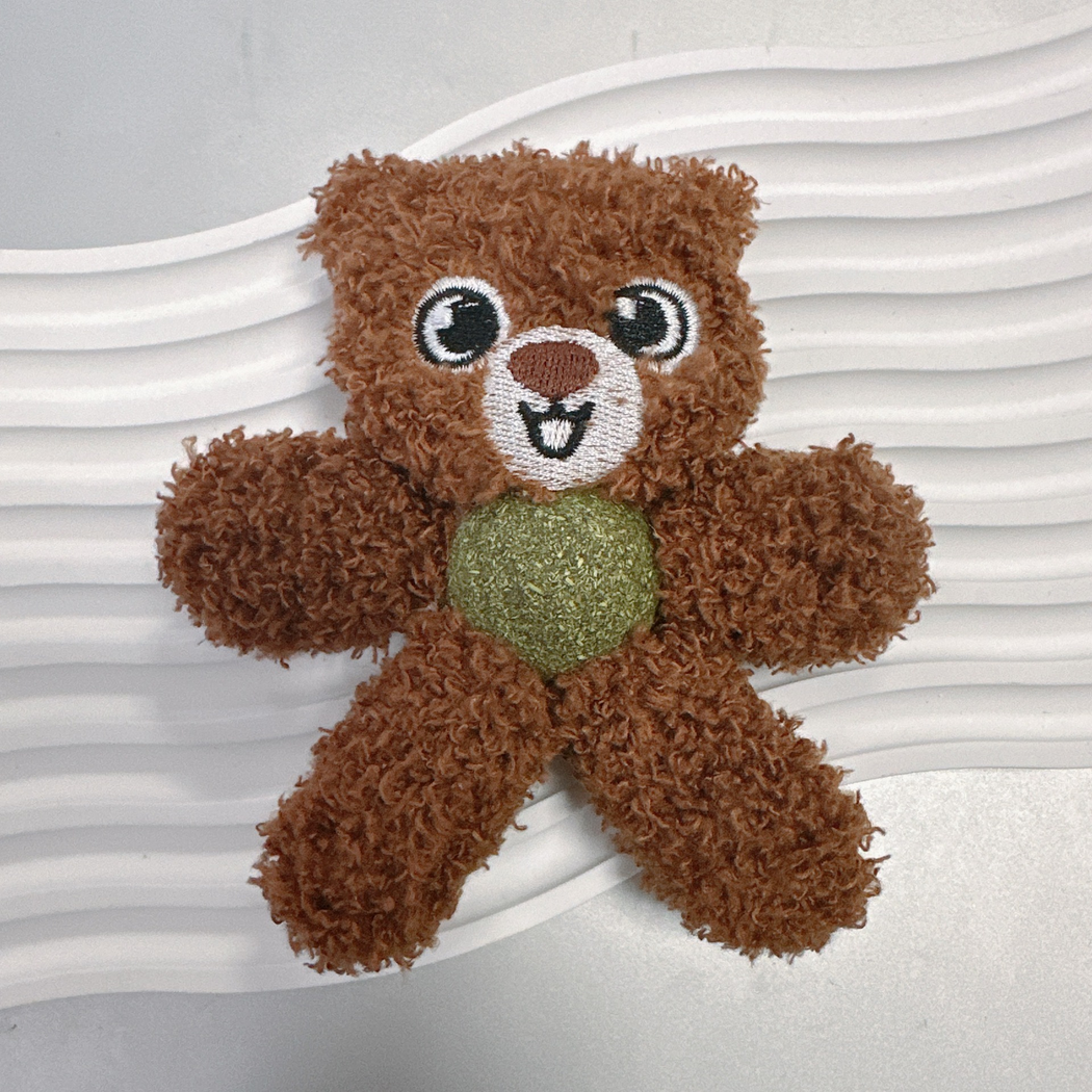 Large Eyes brown bear character cat toy with green center insert