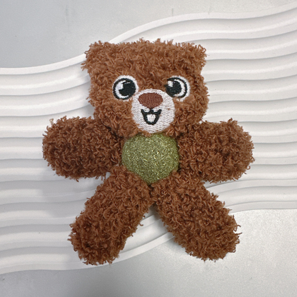 Large Eyes brown bear character cat toy with green center insert