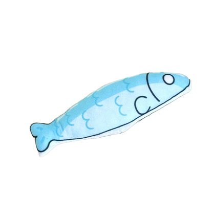 Blue Fish cat toy with cartoon scale pattern