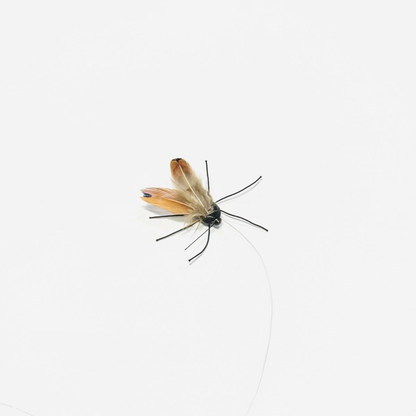 Brown and orange moth-shaped cat toy lure with flexible appendages
