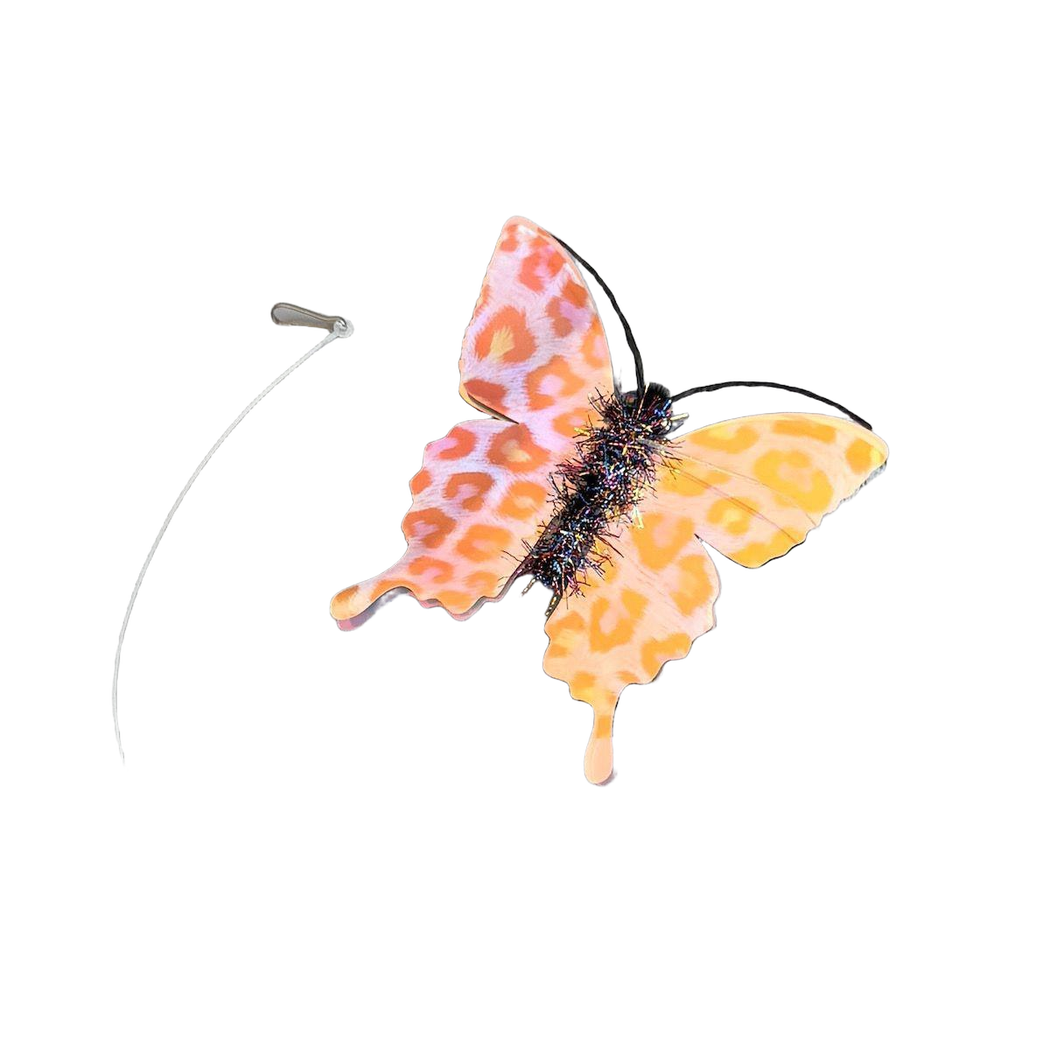 Reflective leopard-print butterfly cat wand replacement head with tether and metal clip