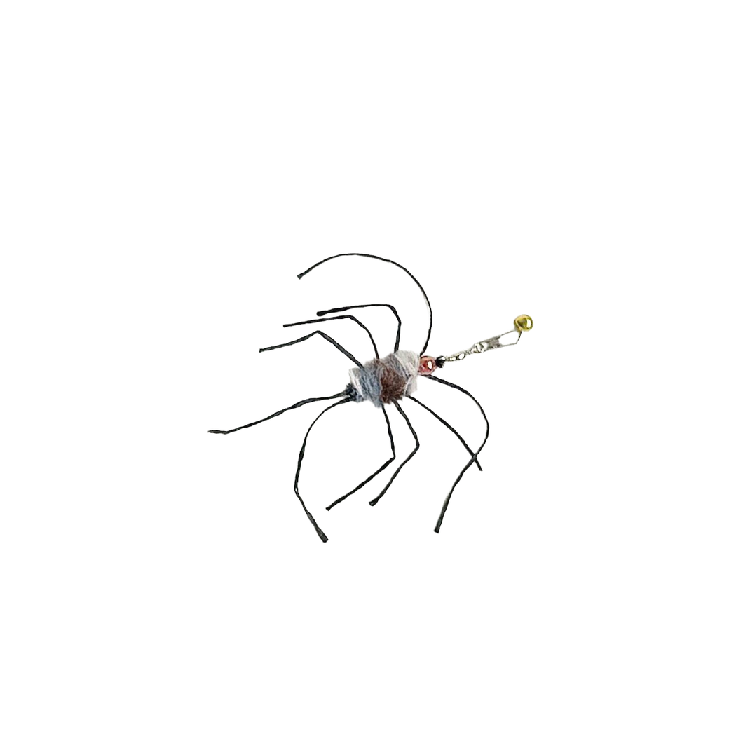 Long-legged insect-shaped cat toy attachment with chain clasp and bell