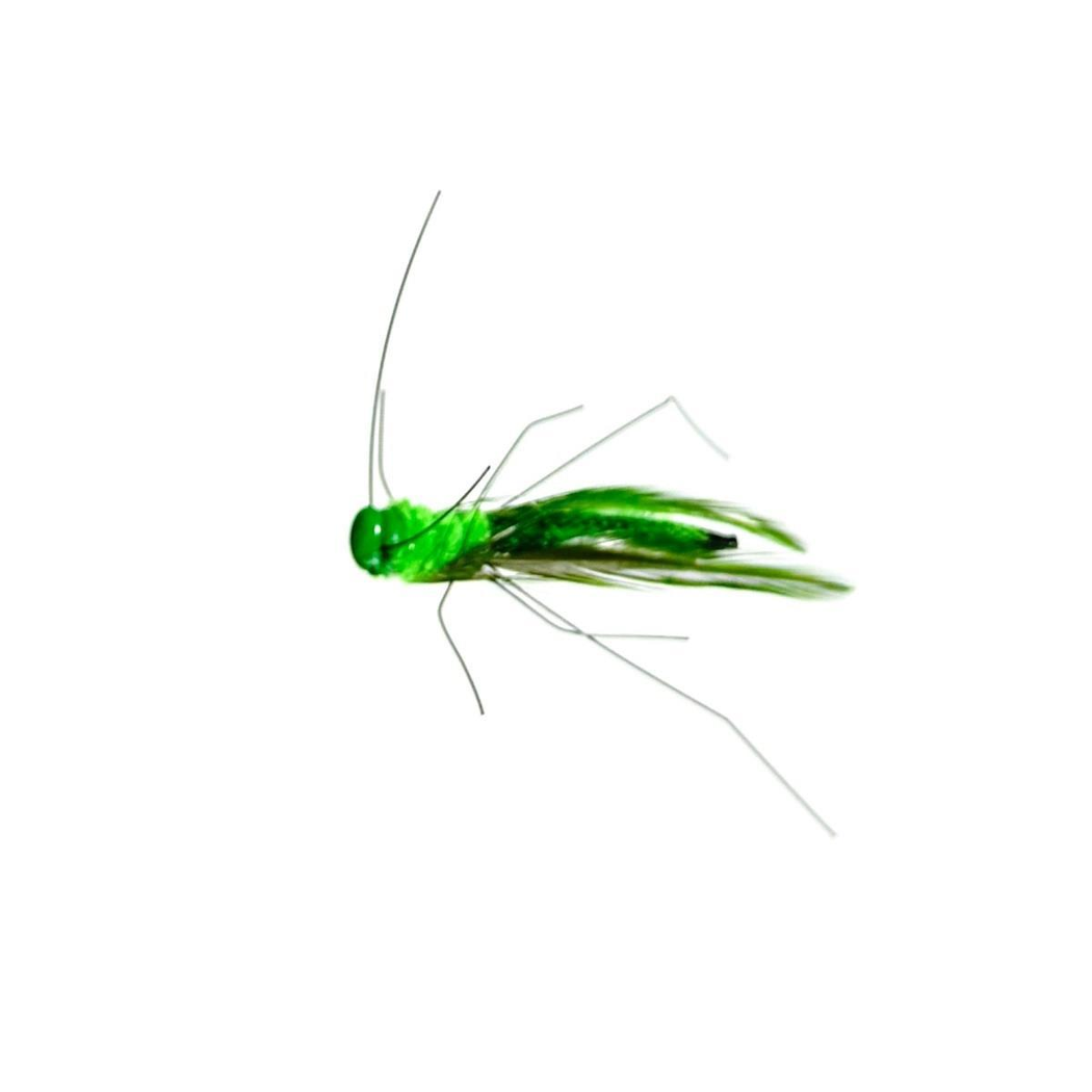 Green grasshopper-shaped cat teaser attachment with layered wings