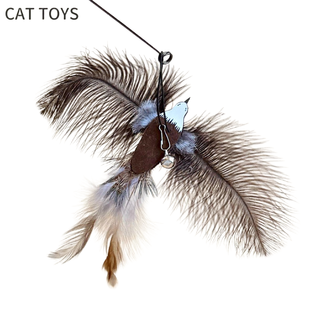 Eagle-shaped cat wand replacement head hanging from its attachment loop