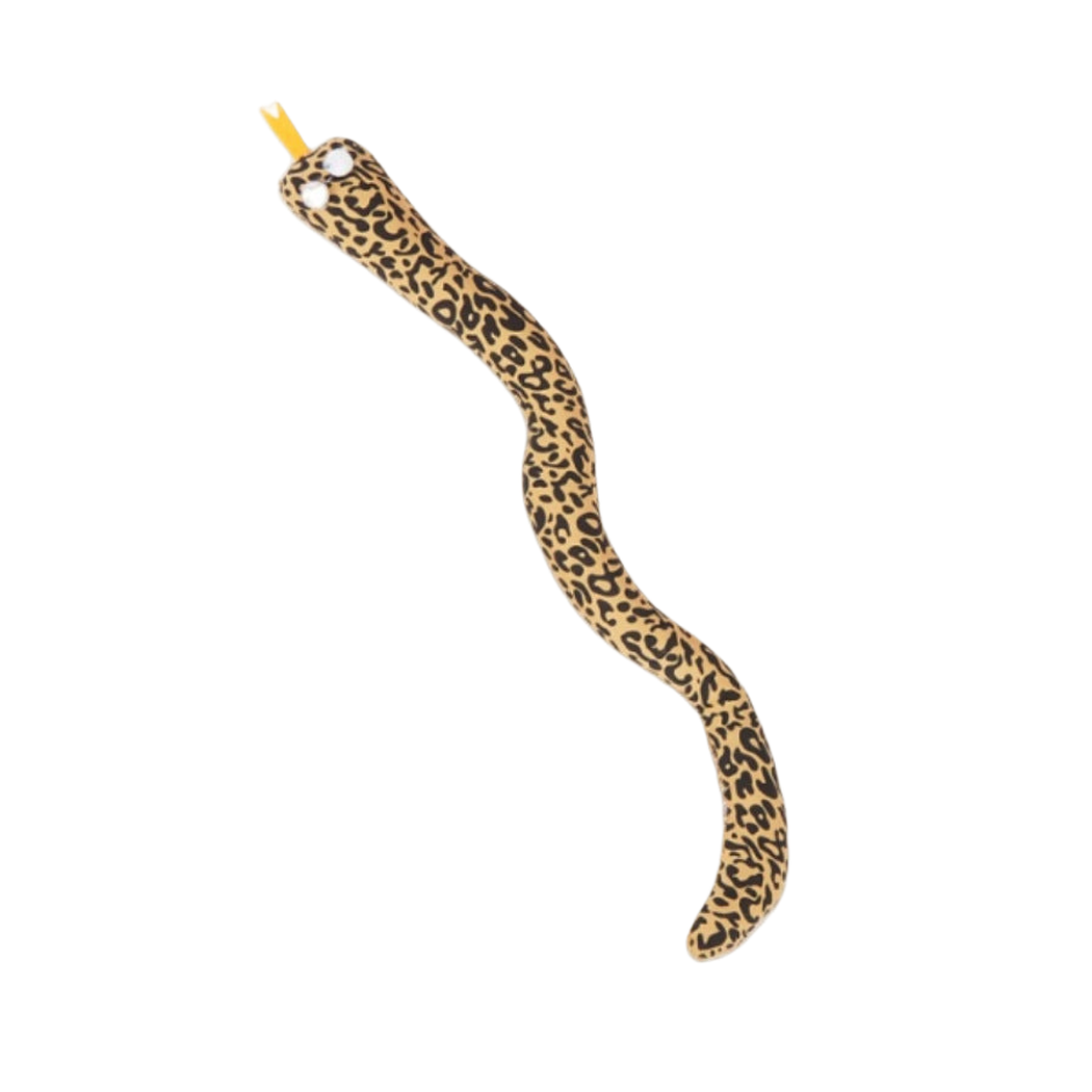 Yellow spotted snake-shaped cat toy with raised eyes and forked tongue