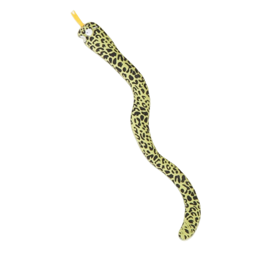 Green spotted snake-shaped cat toy with raised eyes and forked tongue