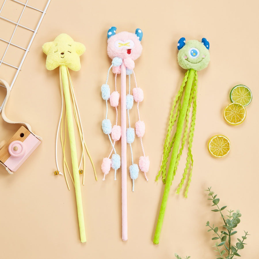 Alien, Monster and Star wand cat toys displayed together