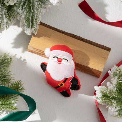 Santa character cat toy with red suit and white beard