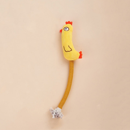 Yellow Duck cat toy with yellow wrapped stem and tassel end