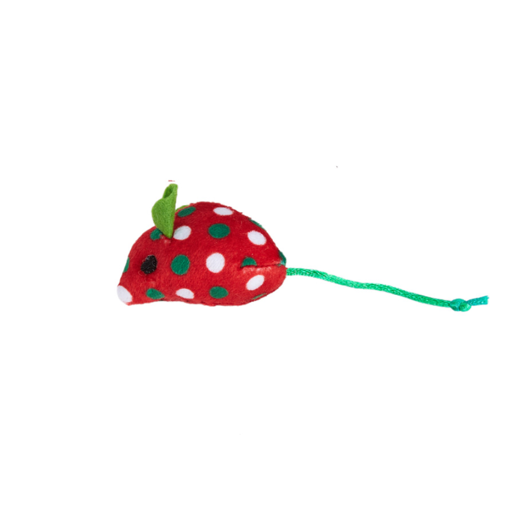 Green Polka mouse-shaped cat toy with green ears and cord tail