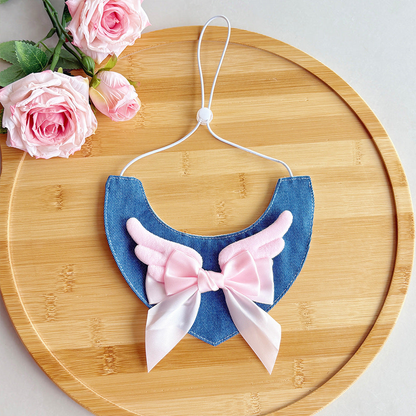 Pink angel-wing cat neckwear with bow and adjustable cord