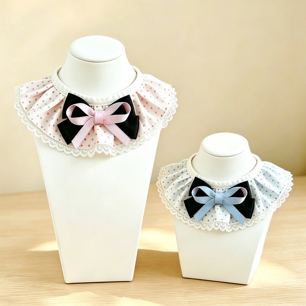 Light Pink and Light Blue polka-dot cat neckwear with layered bows