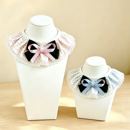 Light Pink and Light Blue polka-dot cat neckwear with layered bows