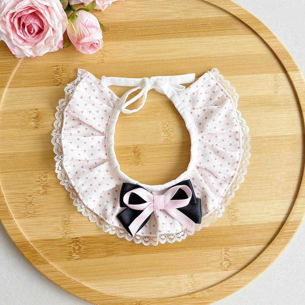 Light Pink polka-dot cat neckwear with layered bow and tie cords