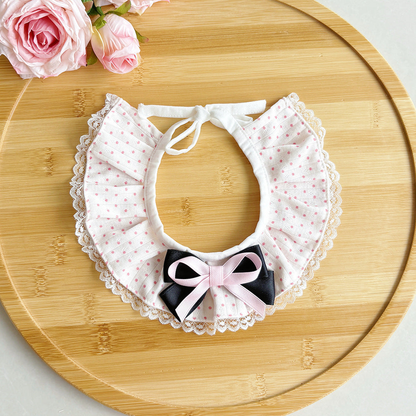 Light Pink polka-dot cat neckwear with layered bow and tie cords