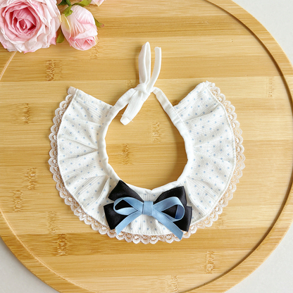 Light Blue polka-dot cat neckwear with layered bow and tie cords