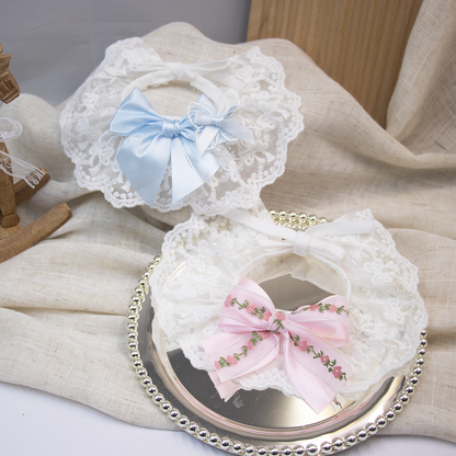 Pink floral-bow and Light Blue bow cat neckwear styles displayed together