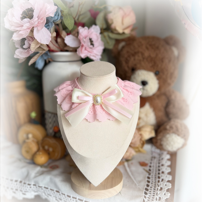 Light Pink decorative pet neckwear styled with flowers and a teddy bear