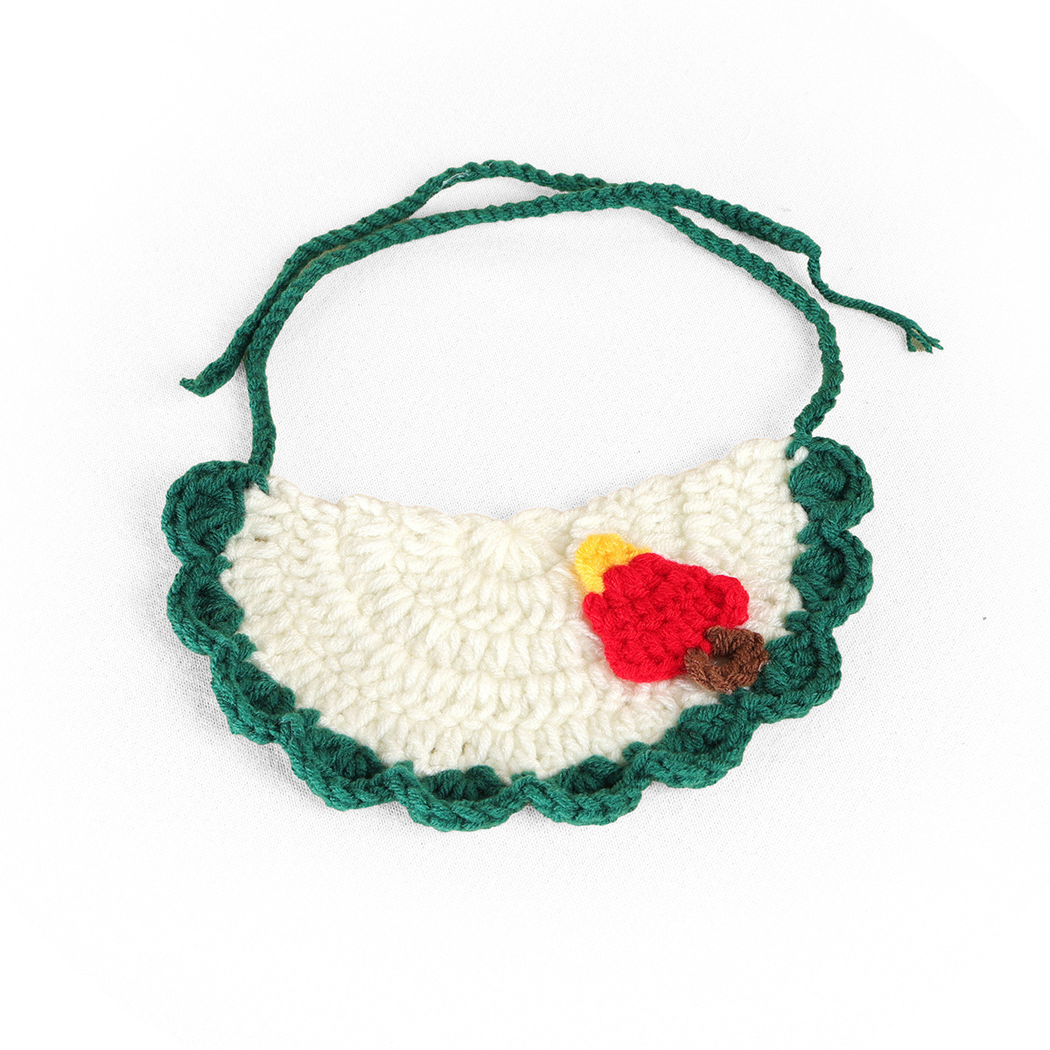 Red Tree pet neckwear with cream textured panel, green scalloped edge and tie closure