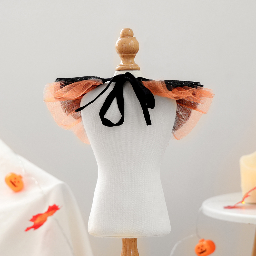 Rear view of Pumpkin Hat pet neckwear showing the black tie straps