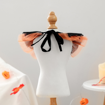 Rear view of Pumpkin Hat pet neckwear showing the black tie straps