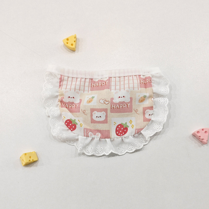 Pink Plaid pet neckwear with bear, strawberry and carrot motifs
