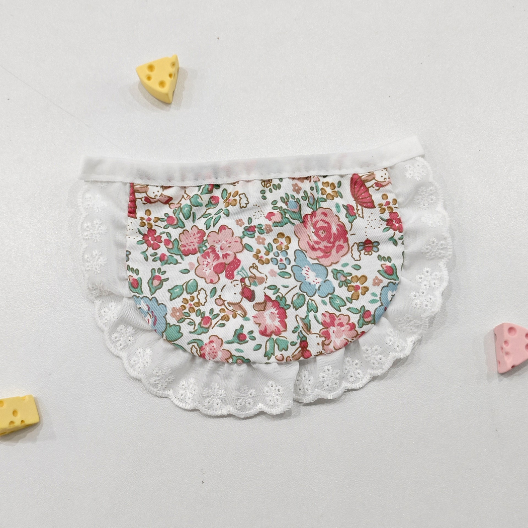 Rose pet neckwear with colorful floral and rabbit print and white ruffle edging
