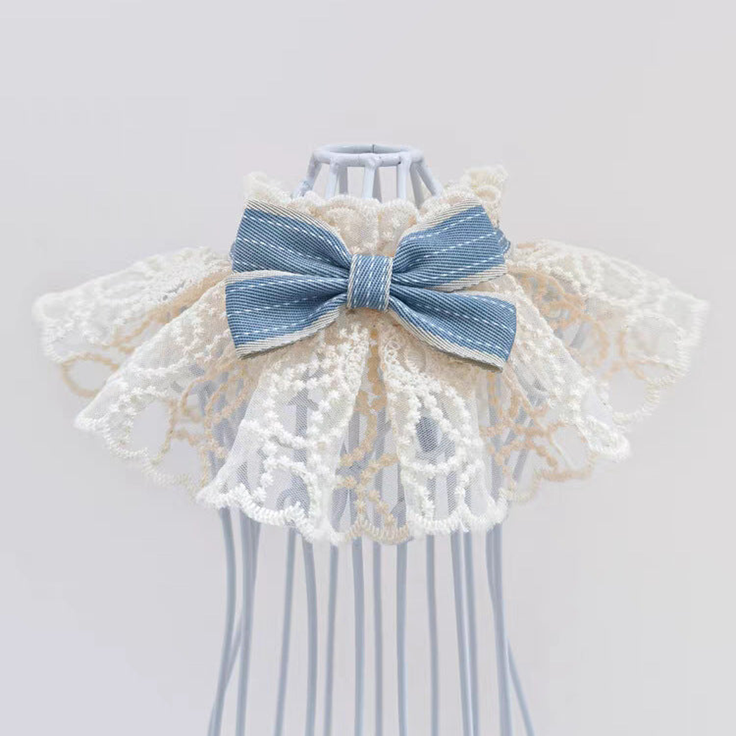 Light Blue pet neckwear with layered lace-look ruffles and centered bow