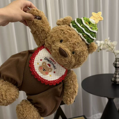 Christmas bear pet neckwear displayed on a teddy bear figure in a holiday hat