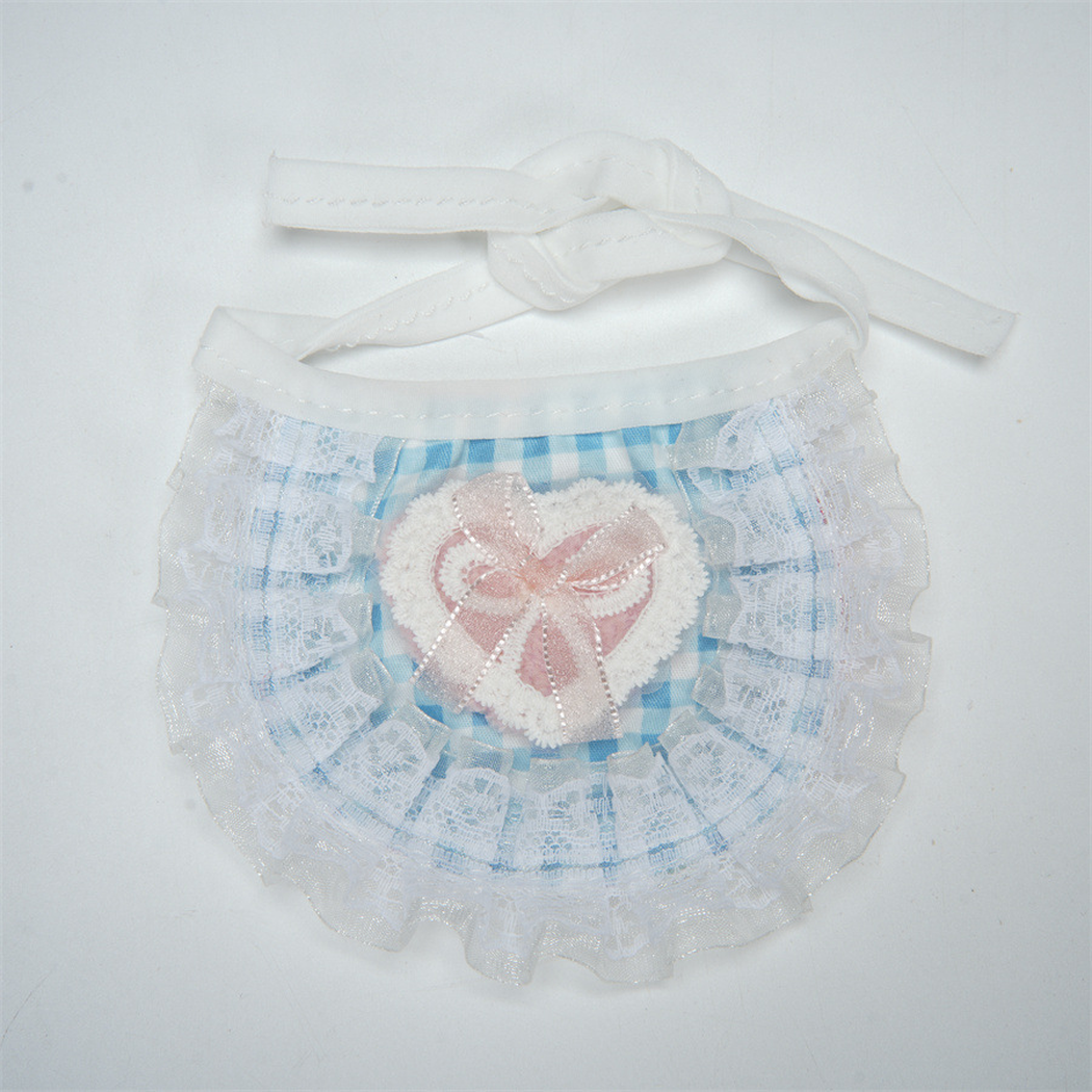 Light blue gingham pet neckwear with neck ties, heart applique and lace-look ruffles