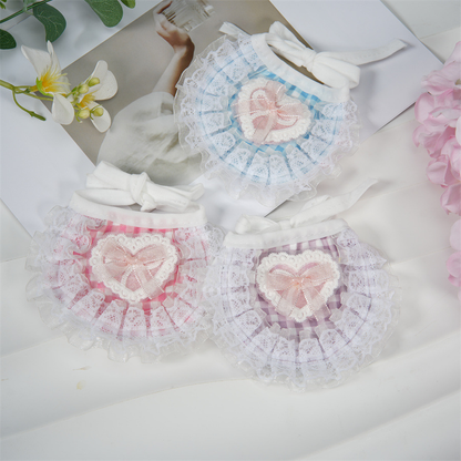 Pink, light purple and light blue gingham pet neckwear displayed together