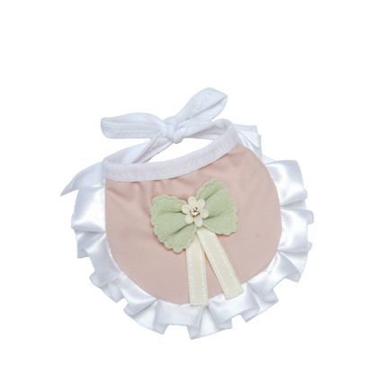 Green Scalloped pet neckwear with white ruffled border and neck ties