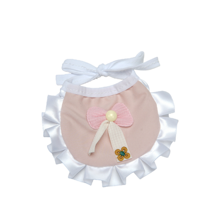 Pink Beaded pet neckwear with white ruffled border and neck ties