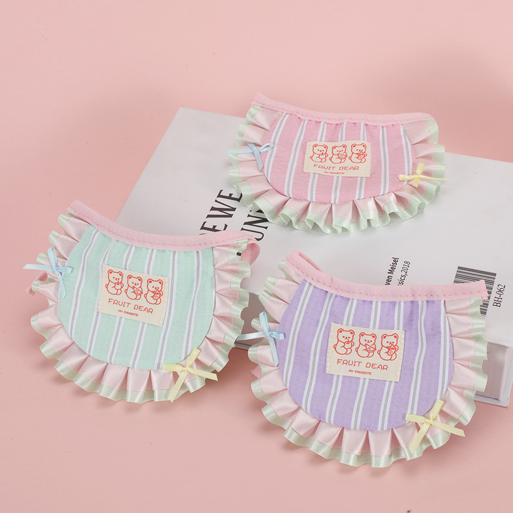 Mint, Light Pink and Light Purple striped pet neckwear in an angled display
