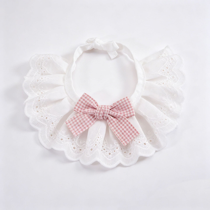Light Pink gingham bow pet neckwear, front view