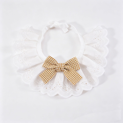 Mustard Yellow gingham bow pet neckwear, front view