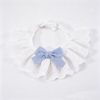 Light Blue gingham bow pet neckwear, front view