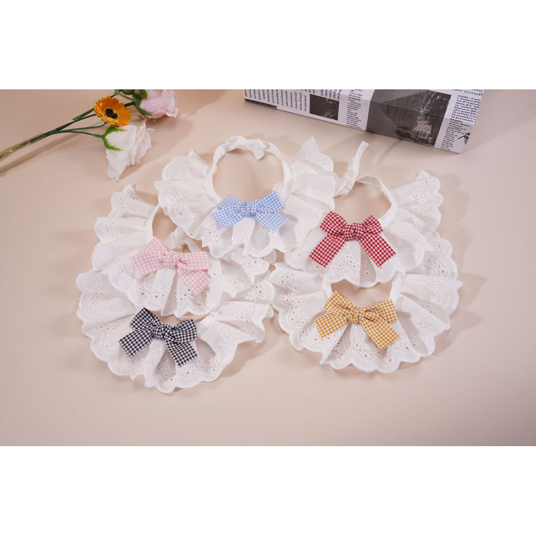 Red, Light Pink, Mustard Yellow, Black and Light Blue bow pet neckwear displayed together