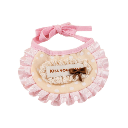 Ivory polka-dot pet neckwear with pink ruffles and tie straps