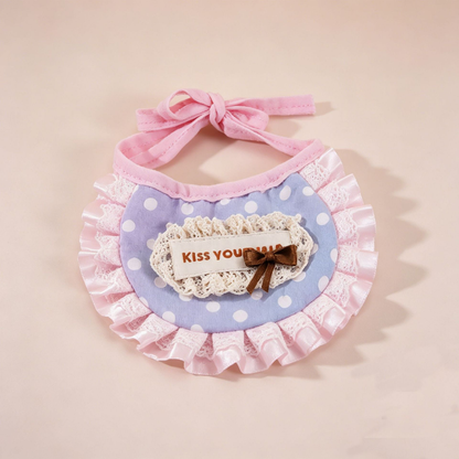 Light Purple polka-dot pet neckwear with pink ruffles and brown bow