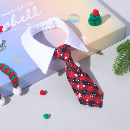 Red Snowflake tie-style pet neckwear with a white pointed neckband