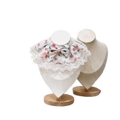 Cherry pet neckwear with layered lace-look edging and front bow
