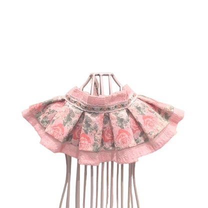 Light Pink floral pet neckwear with pleated bib shape and layered lace-look trim